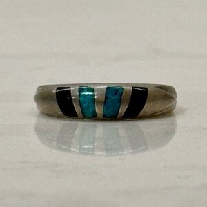 🩵🖤 Vintage 1989 COP Resin Inlay Band Ring Size 9 Southwest Style 🏜️
